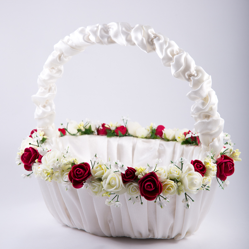 Wedding basket in ecru and burgundy