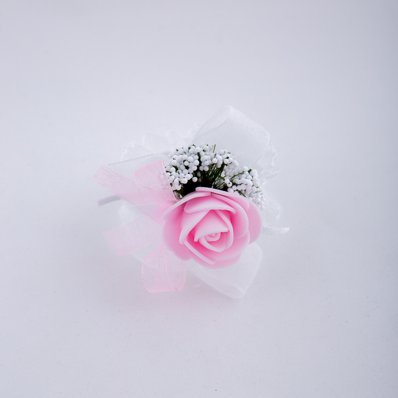 Bracelet with pink rose and ribbons