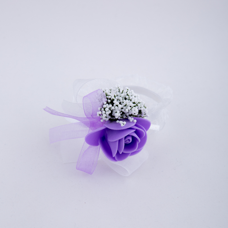 Bracelet with purple rose and ribbons