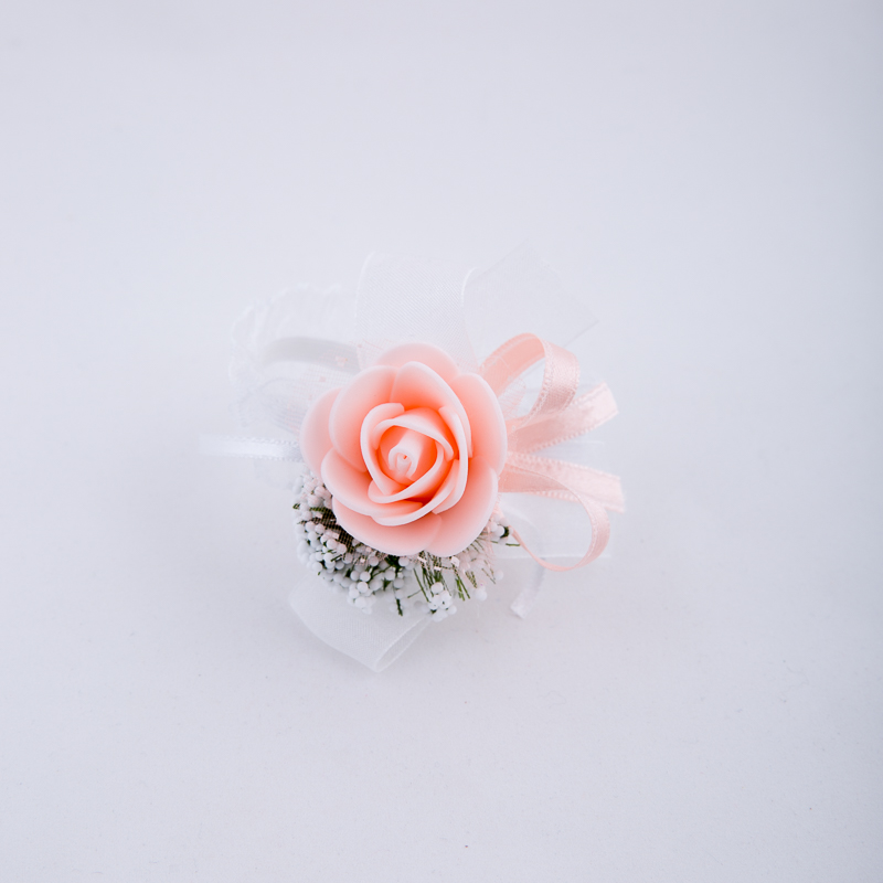 Bracelet with peach rose and ribbons