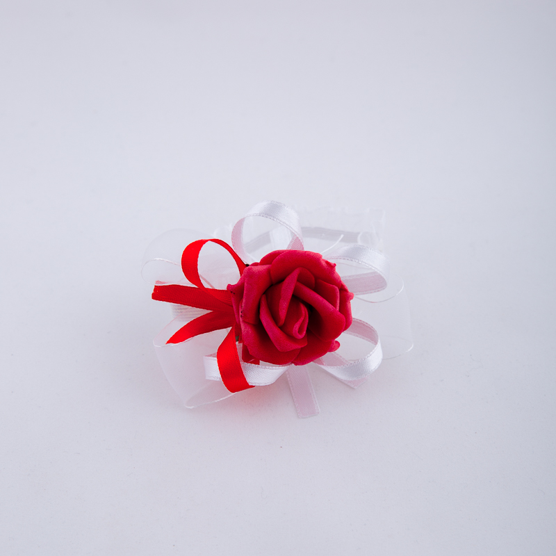 Bracelet with red rose and ribbons